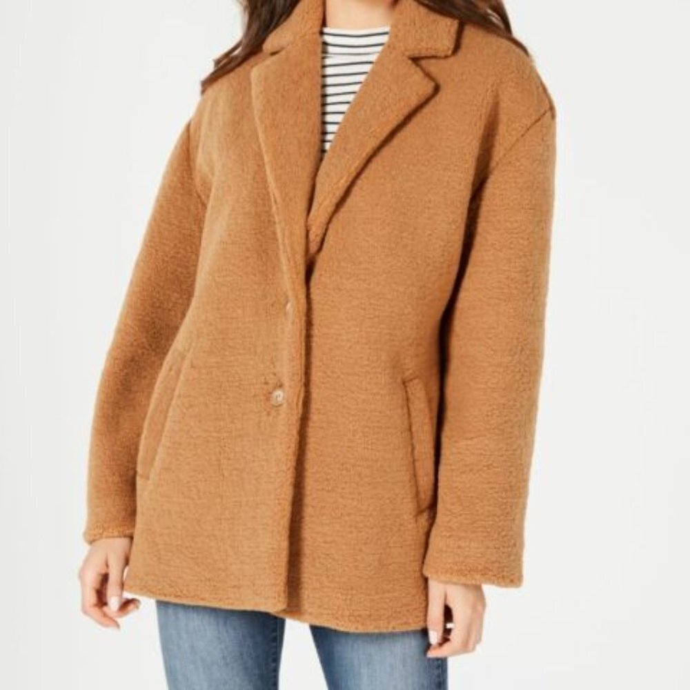 Collection B Teddy Coat L Button Front Camel C